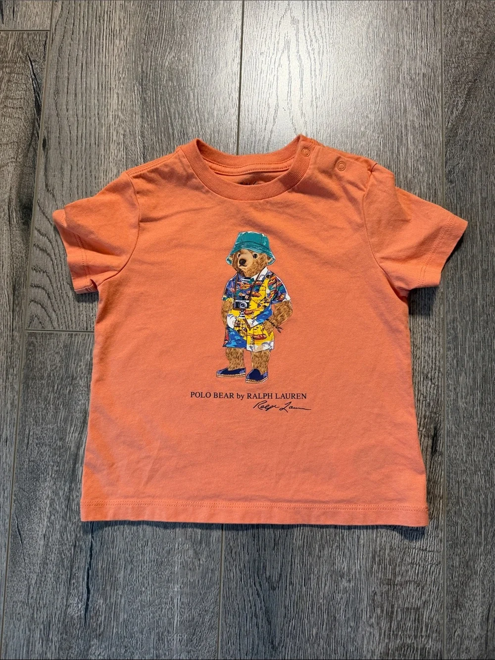 Ralph Lauren Orange Polo Bear Graphic Short Sleeve Tee with Multicolor Bear